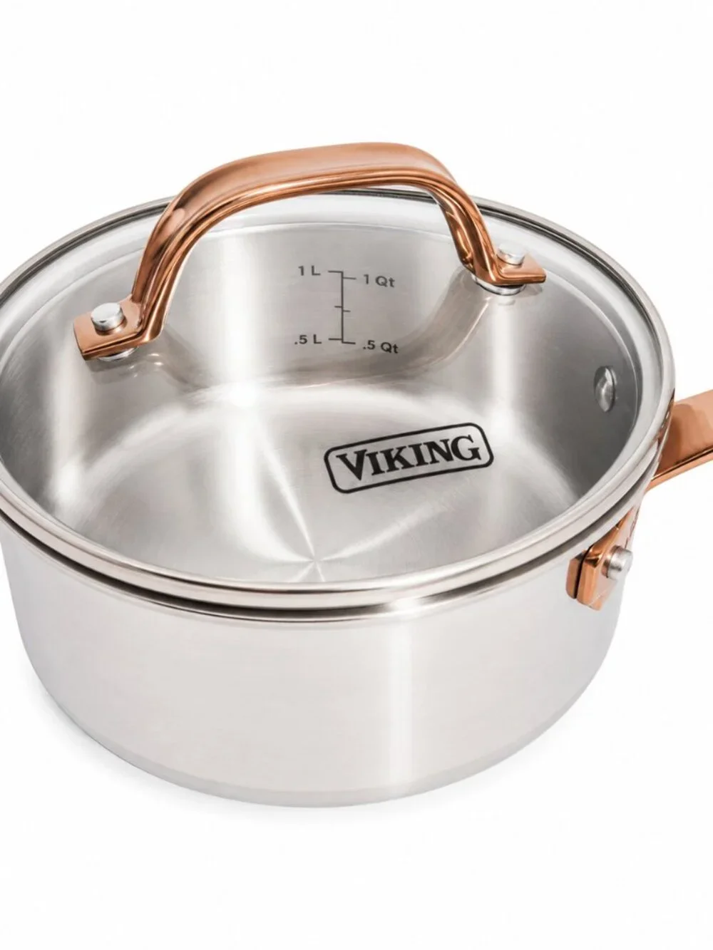 Viking Copper Handle 3-Ply Stainless Steel 1.5 qt Sauce Pan & Glass Lid